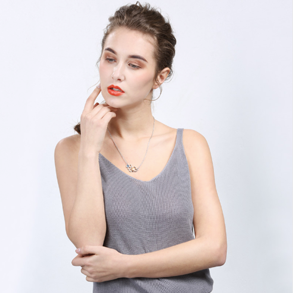 model demonstration 2 of the bee necklace for women