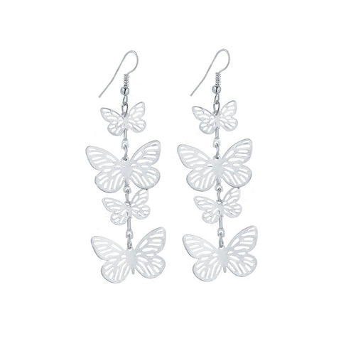 Dance of Spring -- Long Butterly Dangle Earrings For Women (silver)