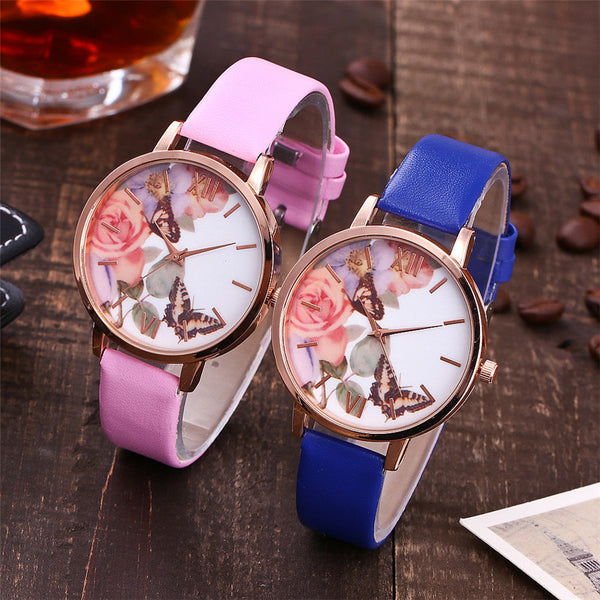Women watches, Rose and butterfly watches (pink and blue)