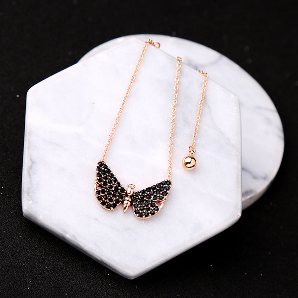 Black crystal butterfly bracelets in rose gold color