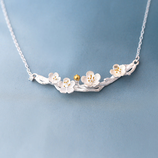 Sterling silver sakura flower necklace Flower neclace Silver necklace for women (Front view 2)