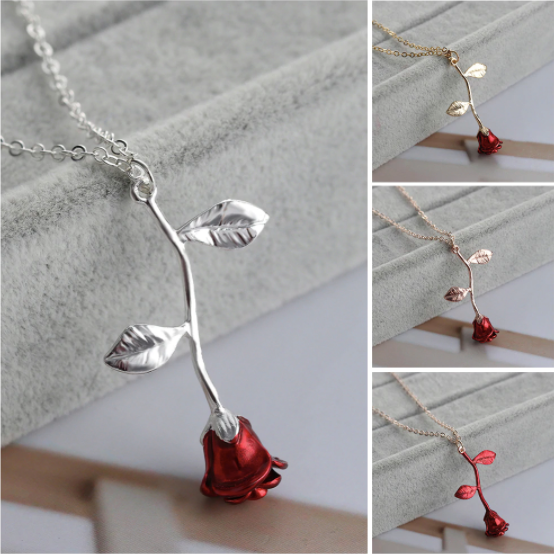 Beauty and the Beast Enchanted Rose necklace Women charm necklace (gallery show)