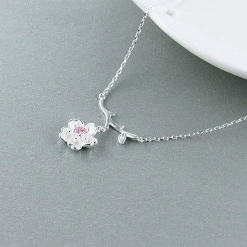 Dangling Sakura -- Sterling Silver Necklace