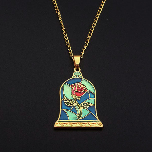 "Beauty and the Beast" enchanted Rose necklace for women Flower neclace Charm necklace