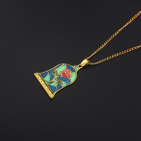 "Beauty and the Beast" Enchanted Rose Necklace