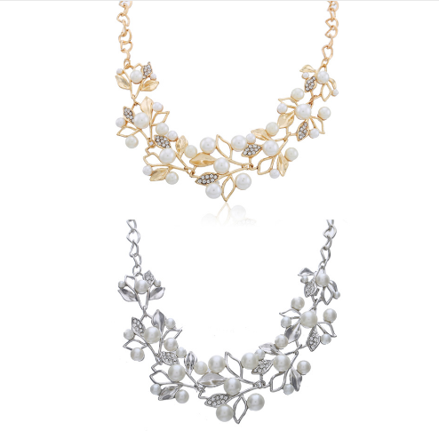 Flower necklace statement necklace for women 2 colors together