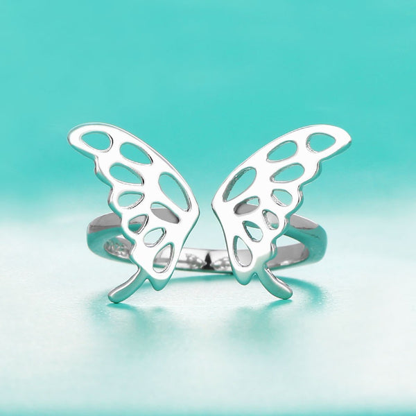 Purity butterfly ring Sterling silver rings for women (front view)