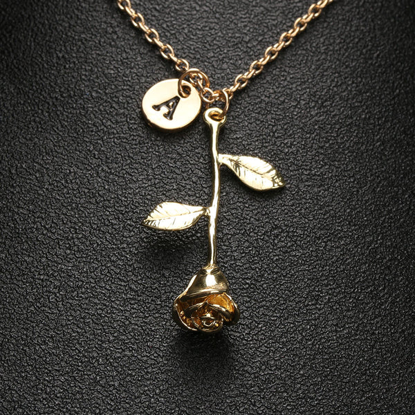 Letter A, "Beauty and the Beast" Rose necklace for women Flower neclace Charm necklace