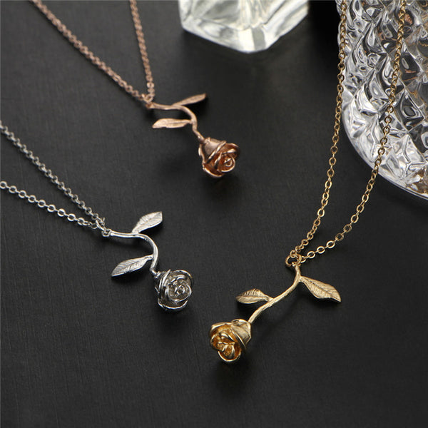 Rose necklace for women Flower neclace Charm necklace in 3 colors