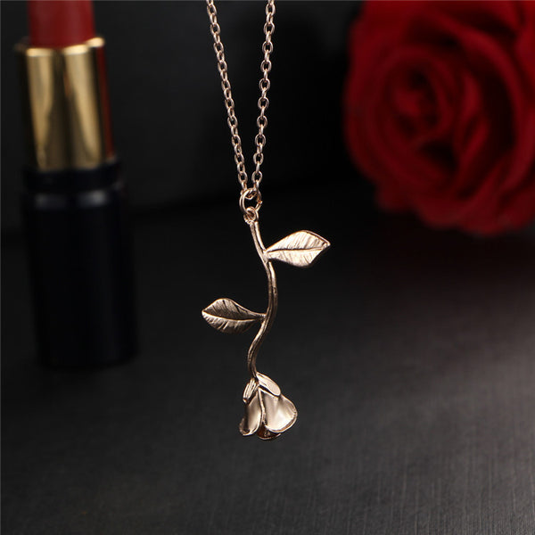 Rose necklace for women Flower neclace Charm necklace in rose gold plating