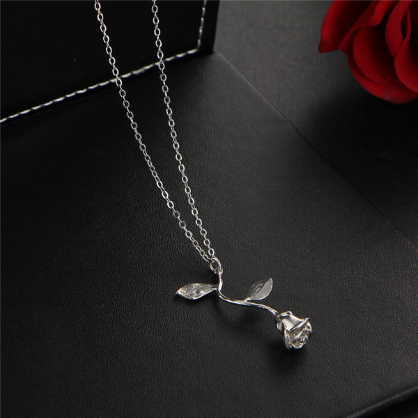 Rose necklace for women Flower neclace Charm necklace in silver plating