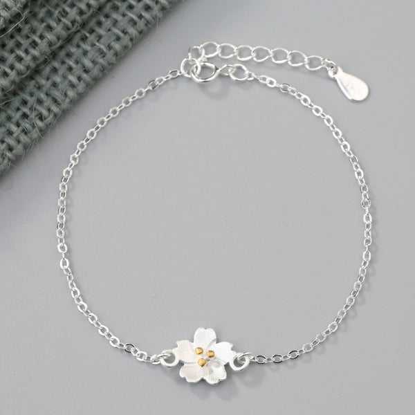 Sakura flower charm bracelet Sterling silver bracelets for women (Full view)