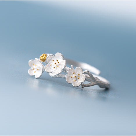 Sakura flower ring Sterling silver rings for women (side view)