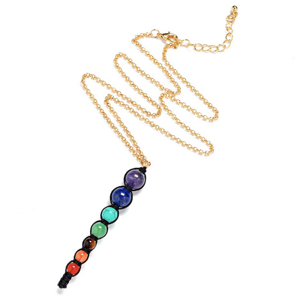 7 Chakra Stone Charm Necklace (black)
