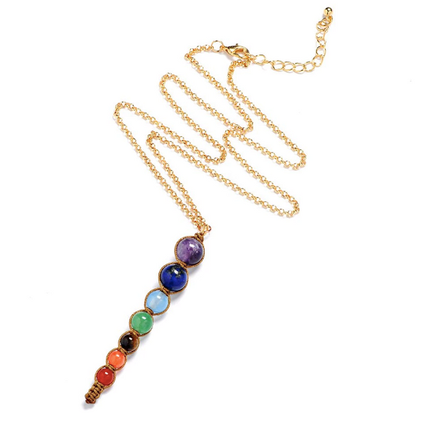 7 Chakra Stone Charm Necklace (brown)