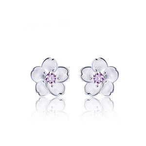 Shining sakura flower earrings Sterling silver stud earrings for women Cheap ear rings (main view)