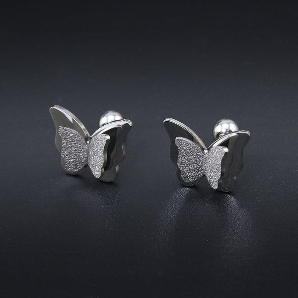 Butterfly earrings Stud earrings for women Cheap earring  (silver, with frosted surface)