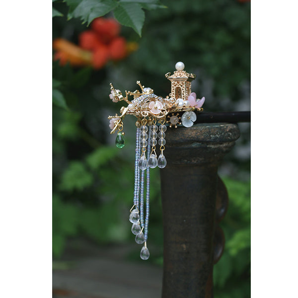 classic Chinese hair stick with pavilion design