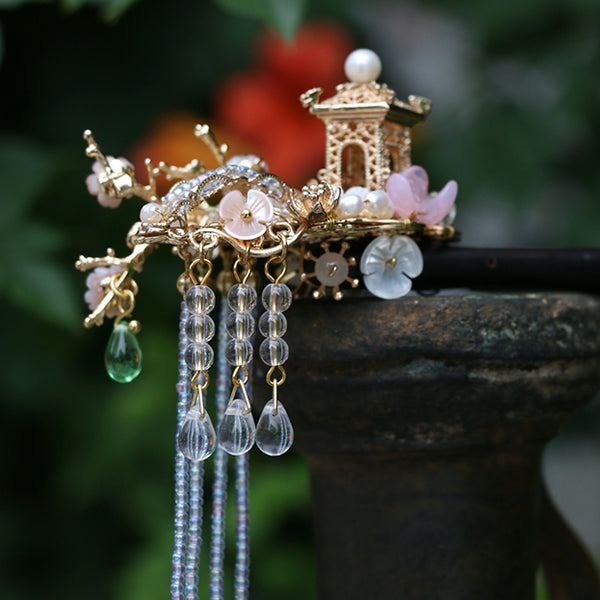 the pavilion and flowers are very delicate