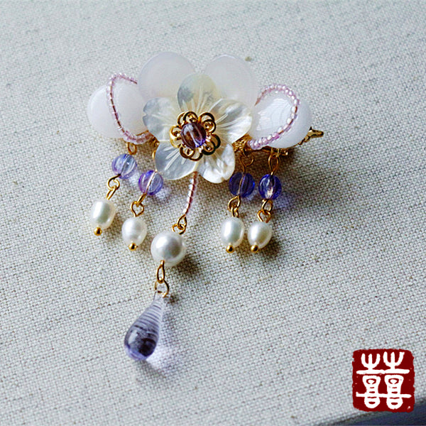 oriental style hair clip with big flower and crystal beads