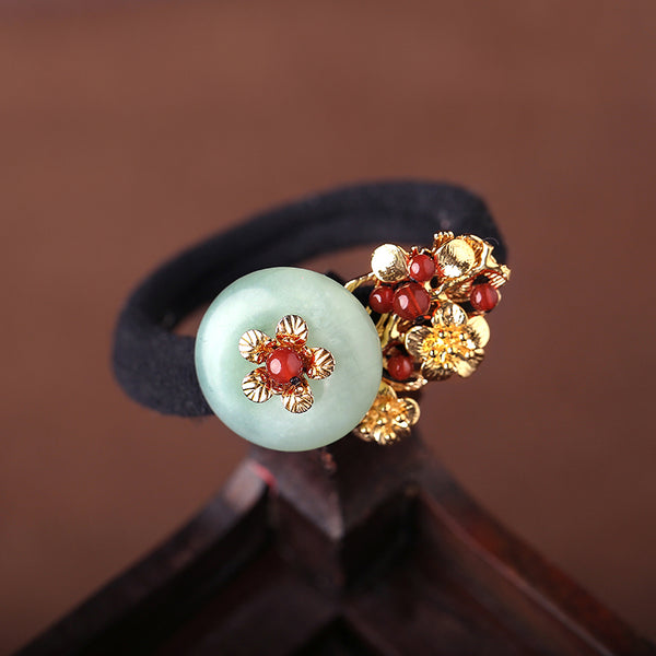 Women Hair Accessories elastic rubber band Jade Agate Flower Ponytail Scrunchies