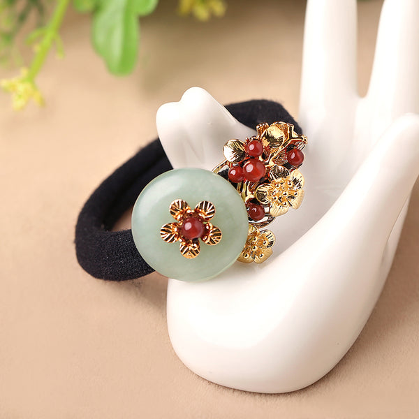 green jade red agate hair scrunchies