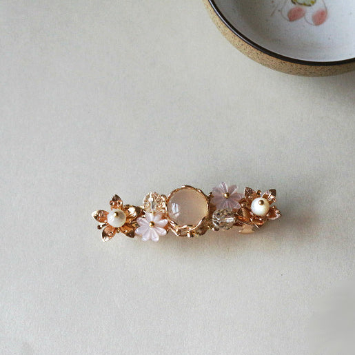 HANDMADE Women Hair Clip Barrette Classic Flower White Jade crystal NEW