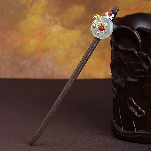 HANDMADE Women Hair Pin Flower Green Jade red agate Wood Hairpin Stick NEW