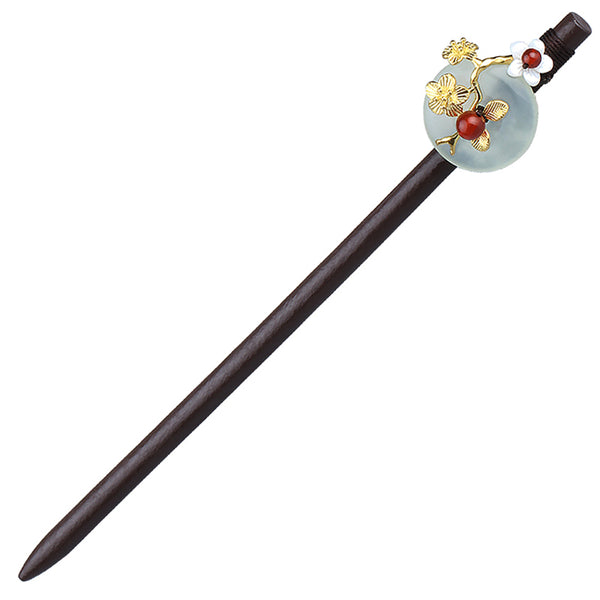 HANDMADE Women Hair Pin Flower Green Jade red agate Wood Hairpin Stick NEW