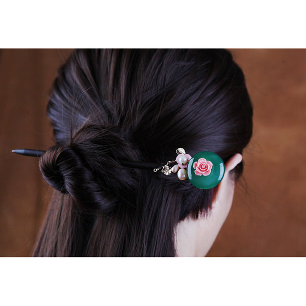 model demonstration with hair bun