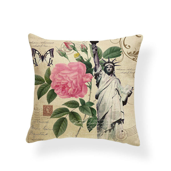 Dragonflies and Butterflies -- Vintage style floral cushion covers (rose and Statue of Liberty)