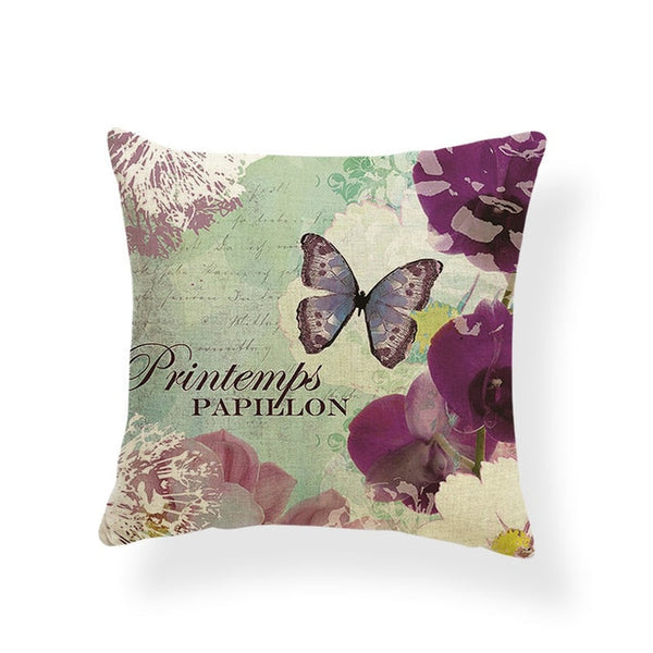 Dragonflies and Butterflies -- Vintage style floral cushion covers  (orchid and butterfly)