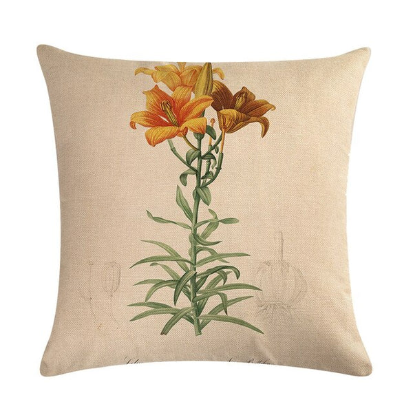 Vintage flowers Floral cushion covers Pillow case (orange lilies)
