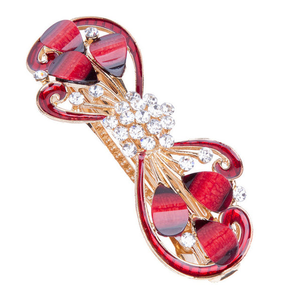 red flower curve hair barrettes