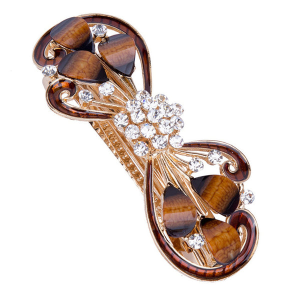 brown flower curve hair barrettes