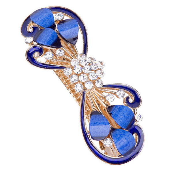 blue flower curve hair barrettes