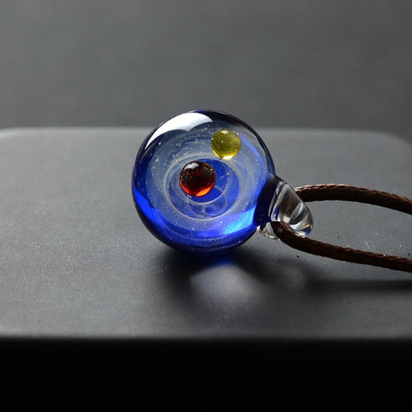 Universe Glass Art Pendant Necklace (blue black)