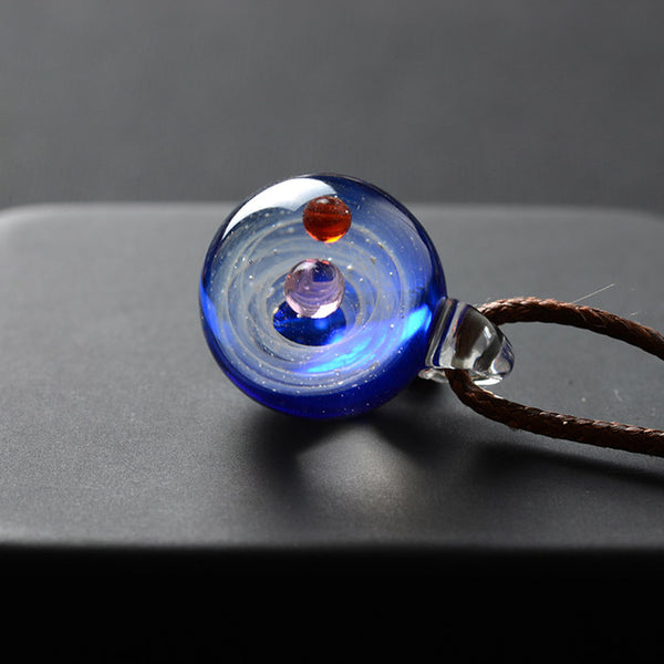 Universe Glass Art Pendant Necklace (blue)