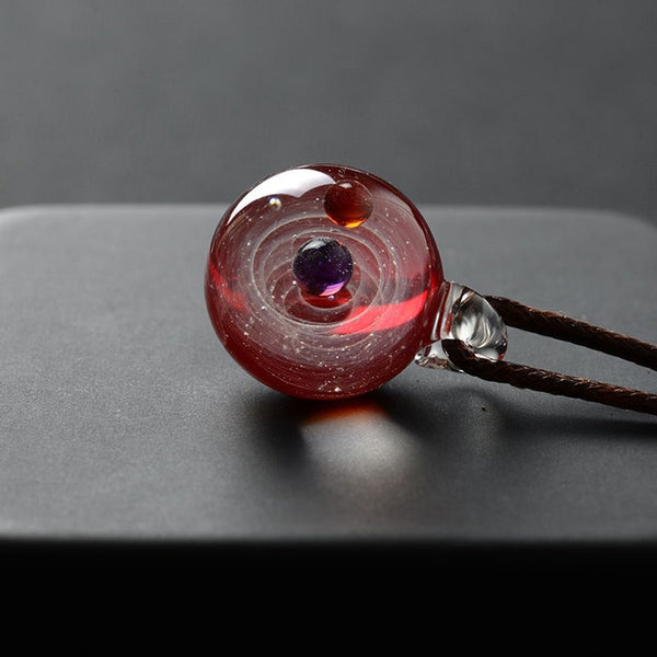 Universe Glass Art Pendant Necklace (red)