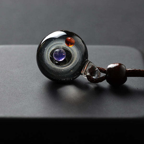 Universe Glass Art Pendant Necklace (brown)