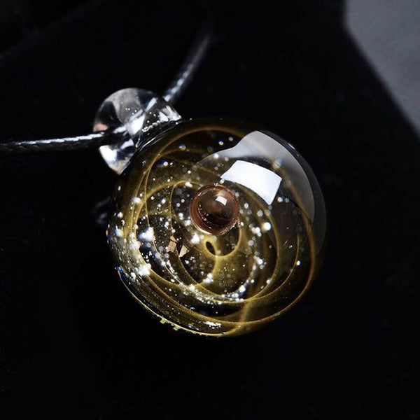 Universe Glass Art Pendant Necklace (brown)