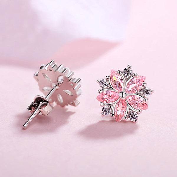 Sakura pink flower earrings Stud earrings for women Cheap ear rings (rare view)