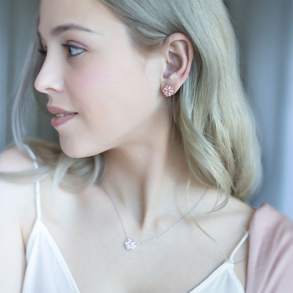 Sakura pink flower earrings Stud earrings for women Cheap ear rings (model demonstration 2)