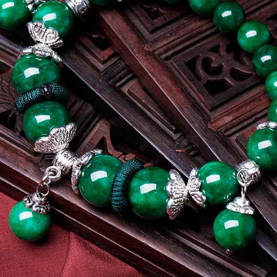 Women Jewelry Chinese Bracelet Green Jade Jadeite beads Tibetan silver