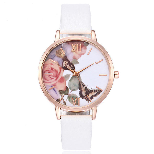 Women watches, Rose and butterfly watches (white)