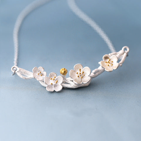 Sterling silver sakura flower necklace Flower neclace Silver necklace for women (Close up)