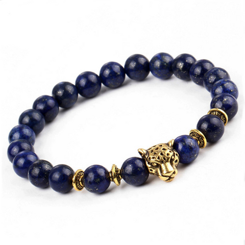 panther bead bracelets (blue stone & gold)