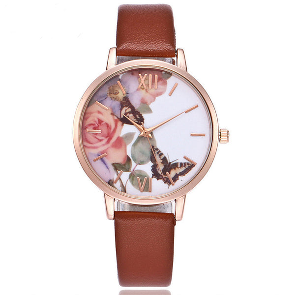 Women watches, Rose and butterfly watches (brown)