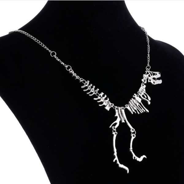 T-rex dinosaur skeleton necklace (silver)