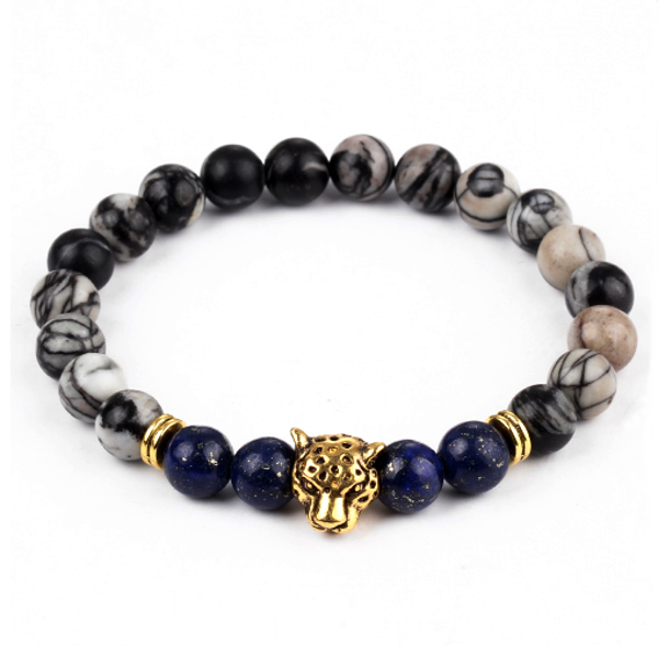 panther bead bracelet (marble and gold)